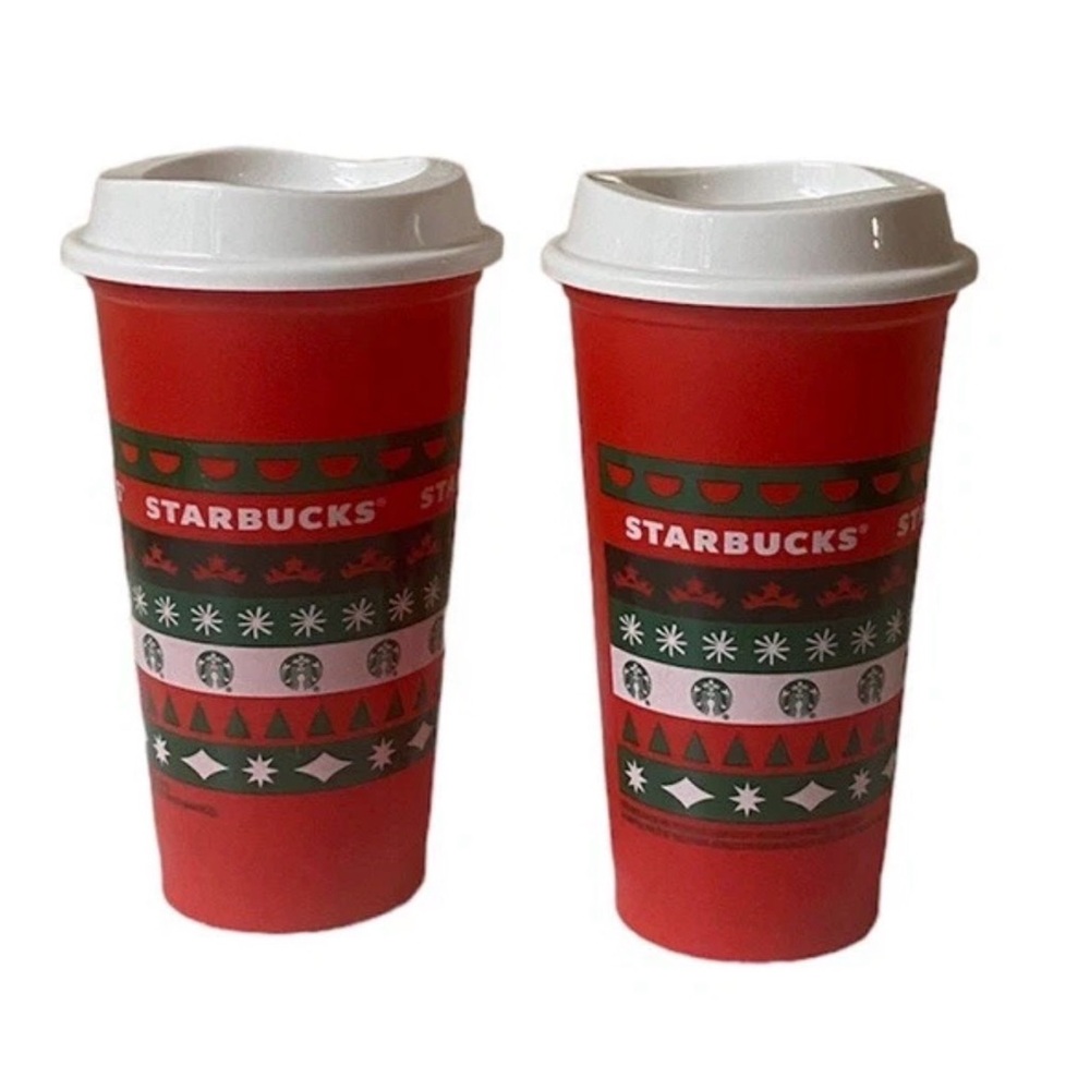 Set of 2 Starbucks Festive Red and Green Cups